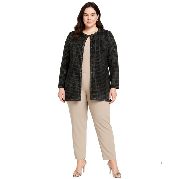 💎 Adrianna Papell Evening Jacket Women’s 3X NWT – Gunmetal Beaded Open Front - Picture 1 of 5